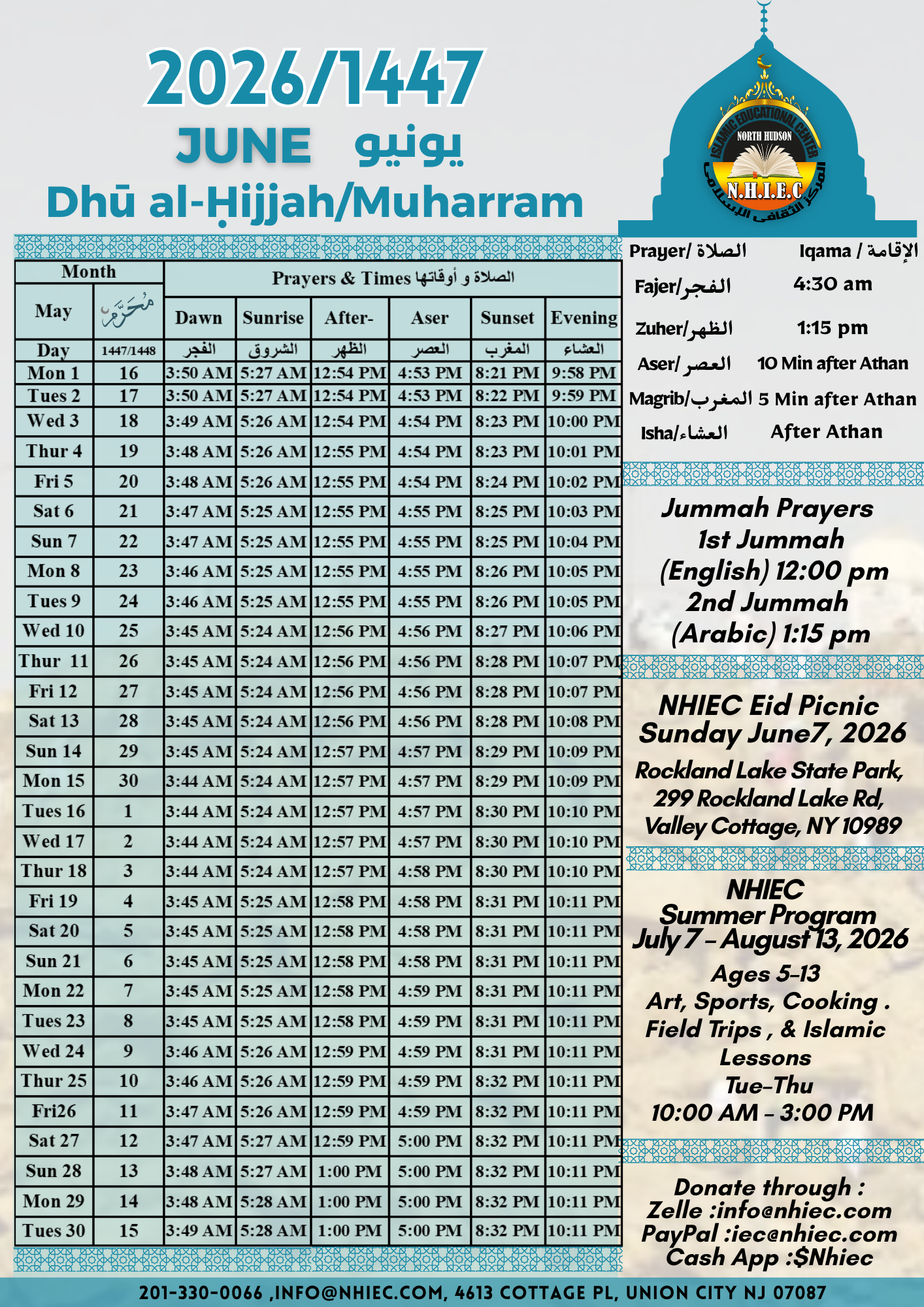 June Prayers Times
